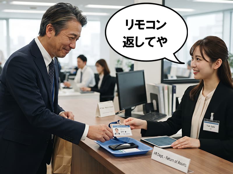 セキュリティカードを返却する退職者